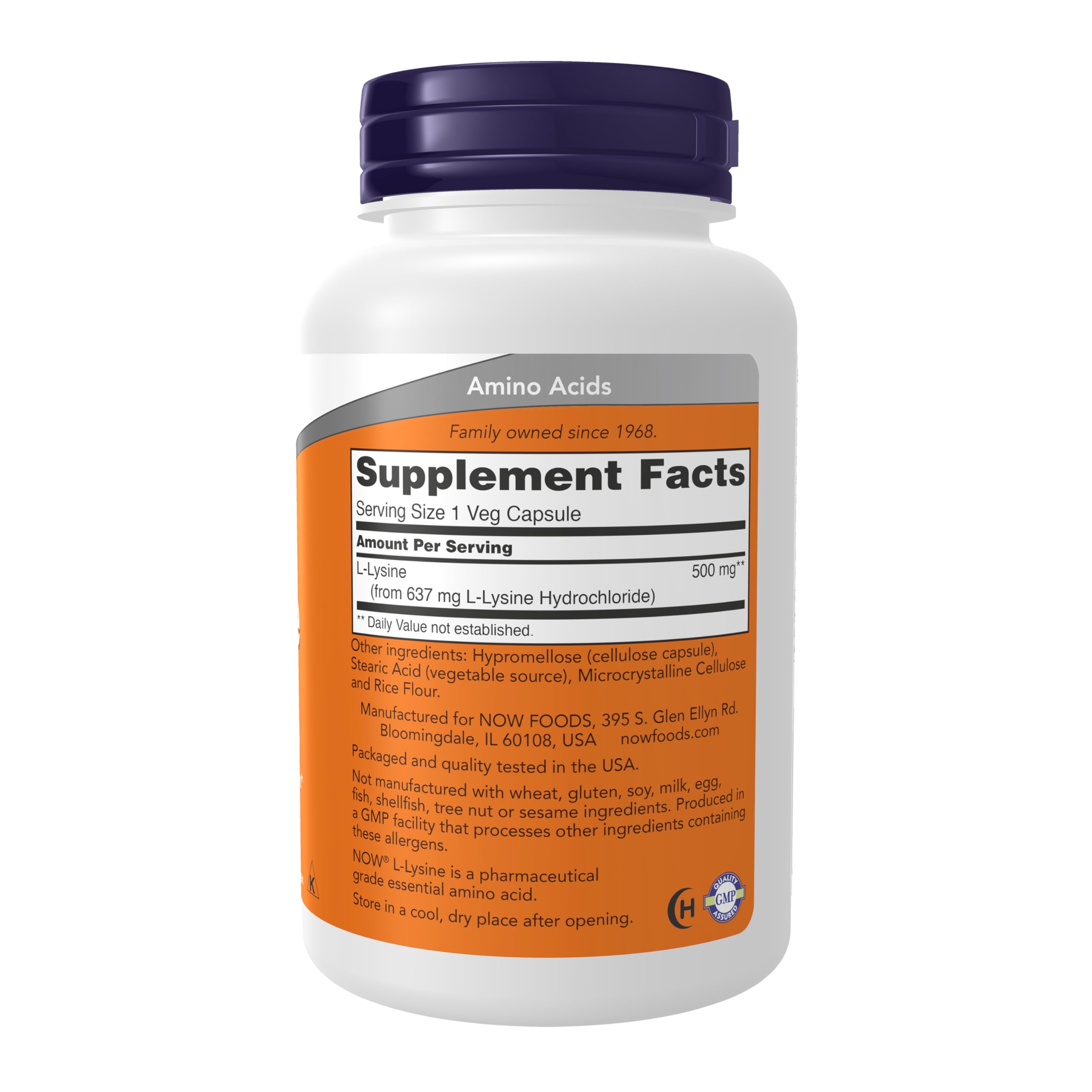 NOW Foods Supplements, L-Lysine (L-Lysine Monohydrochloride) 500 mg, Amino Acid, 100 Veg Capsules