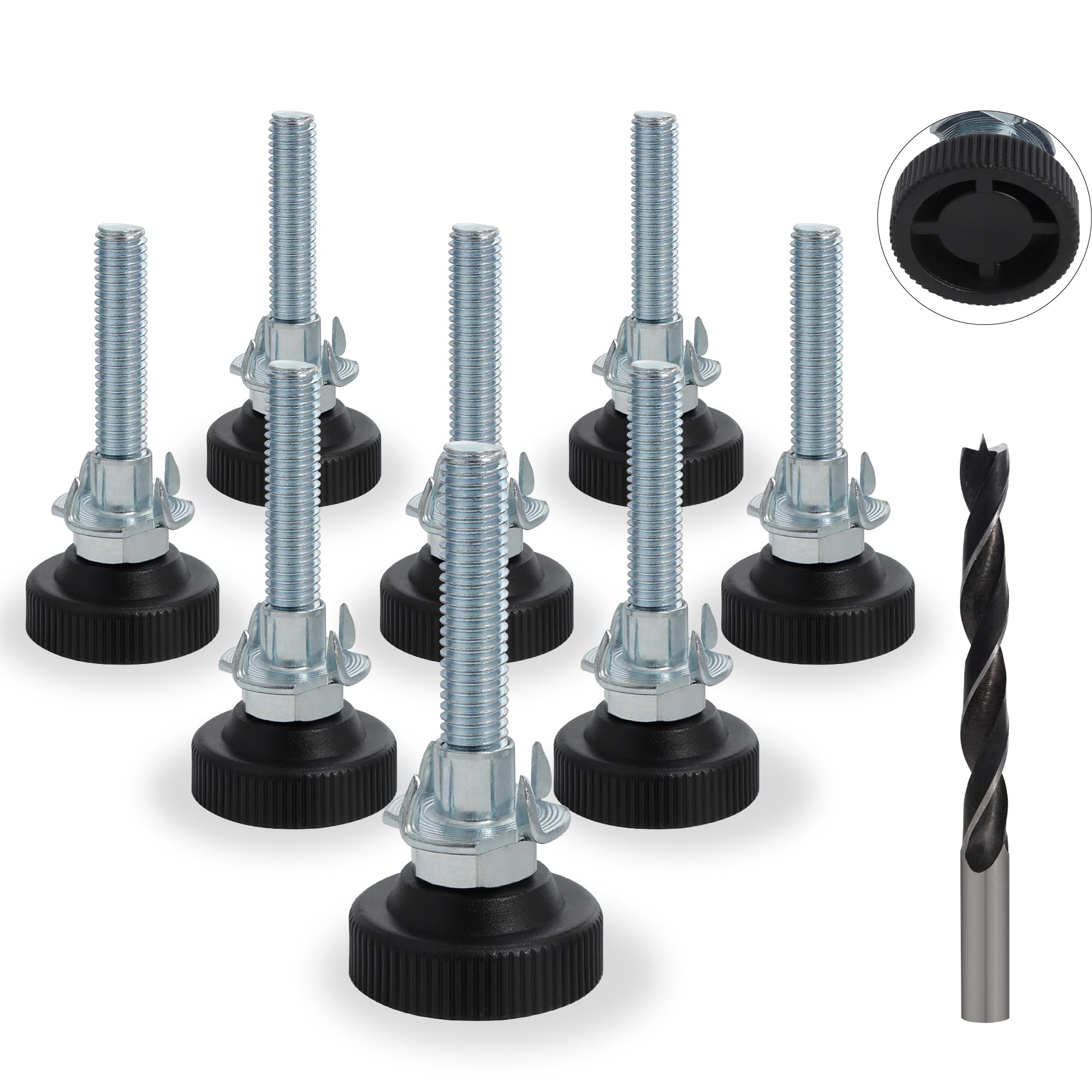 Rybtd 8Pcs Adjustable Furniture Feet M8x50 mm Non-Slip Levelling Feet with T-Nuts, M10 Drill Bit, Furniture Legs for Home, Office, Restaurant