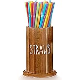 LemonRoad Straw Holder Dispenser Acacia Wood Straw Holder for Counter Large Utensil Organizer for Kitchen Flatware and Spatula Storage Organizer for Coffee Bar Party Countertop Pantry and Bathroom