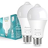 Motion Sensor Light Bulbs,Dusk to Dawn,100W Equivalent,Daylight,Plug &amp; Play | Movement Activated Security LED Bulb, 5000K, for Outdoor Indoor, Porch Garage Basement Hallway Closet, 2 Pack