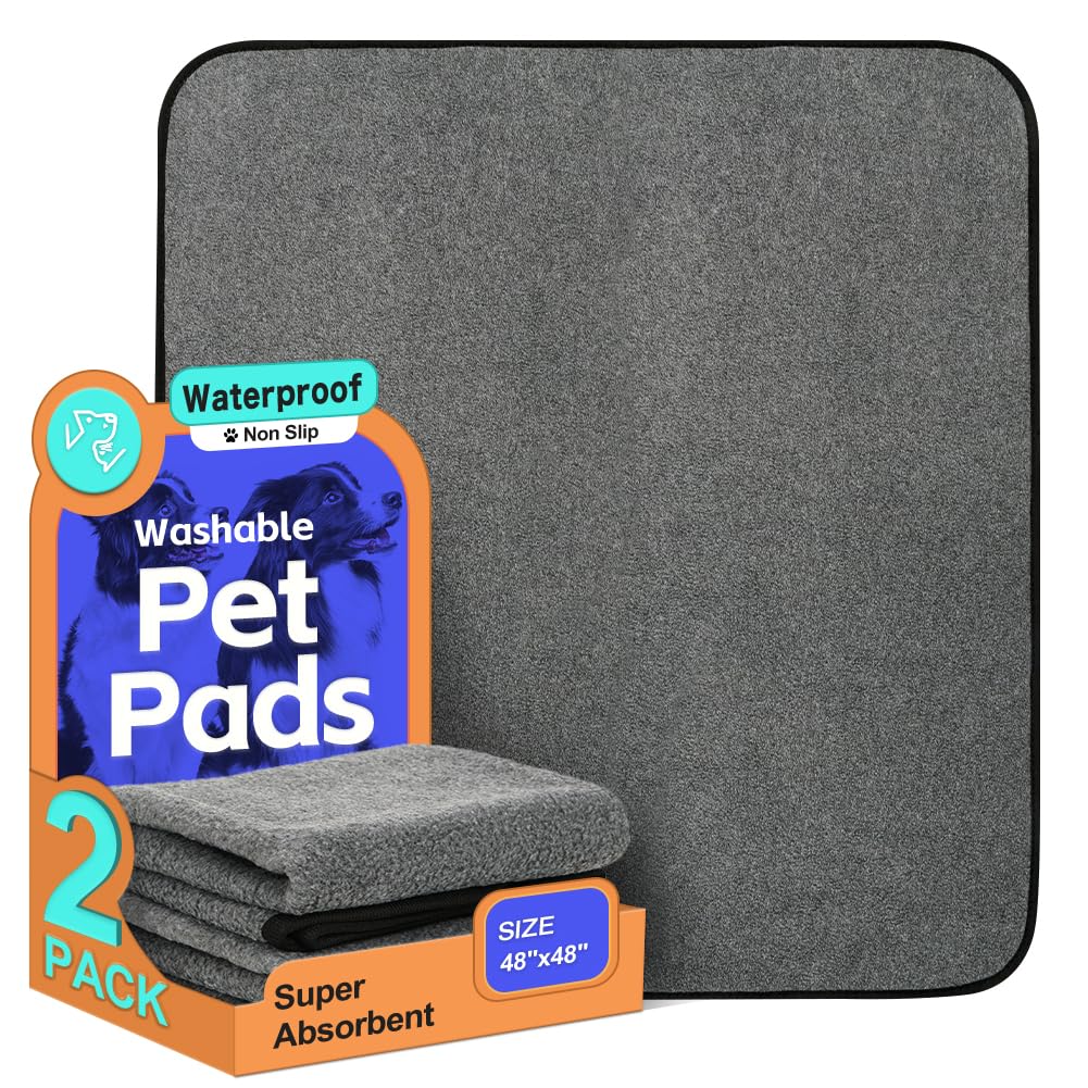 Washable Pee Pads for Dogs, Extra Large Reusable Dog Pee Pad, Waterproof Pet Mat, Dog Playpen Mats for Puppy Training Whelping Playpen Pads, Grey, 48x48 inch Image