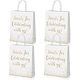 45 Pcs Wedding Welcome Bags for Hotel Guests Gold Foil Wedding Gift with Handles Thanks for Celebrating with Us Paper Bags Medium Size Bridal Gift Favor(White)