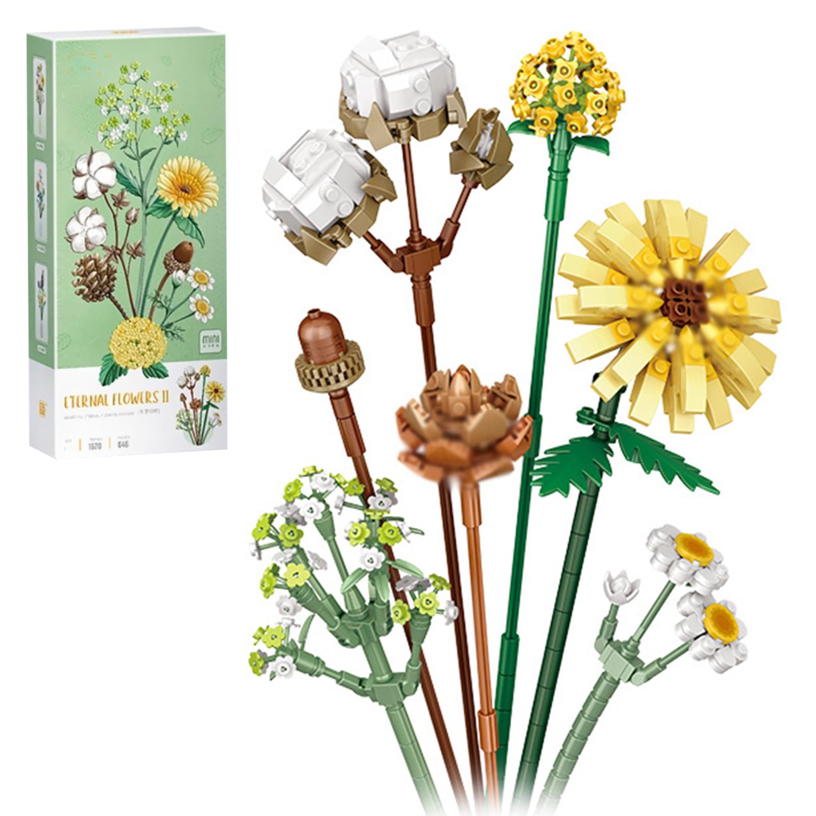 MEIEST Mini Building Blocks Flower Bouquet Set,Creative DIY Unique Decoration Home,Artificial Flowers Botanical Collection Construction Building Bricks Toy for Kids Adult (Gerbera)