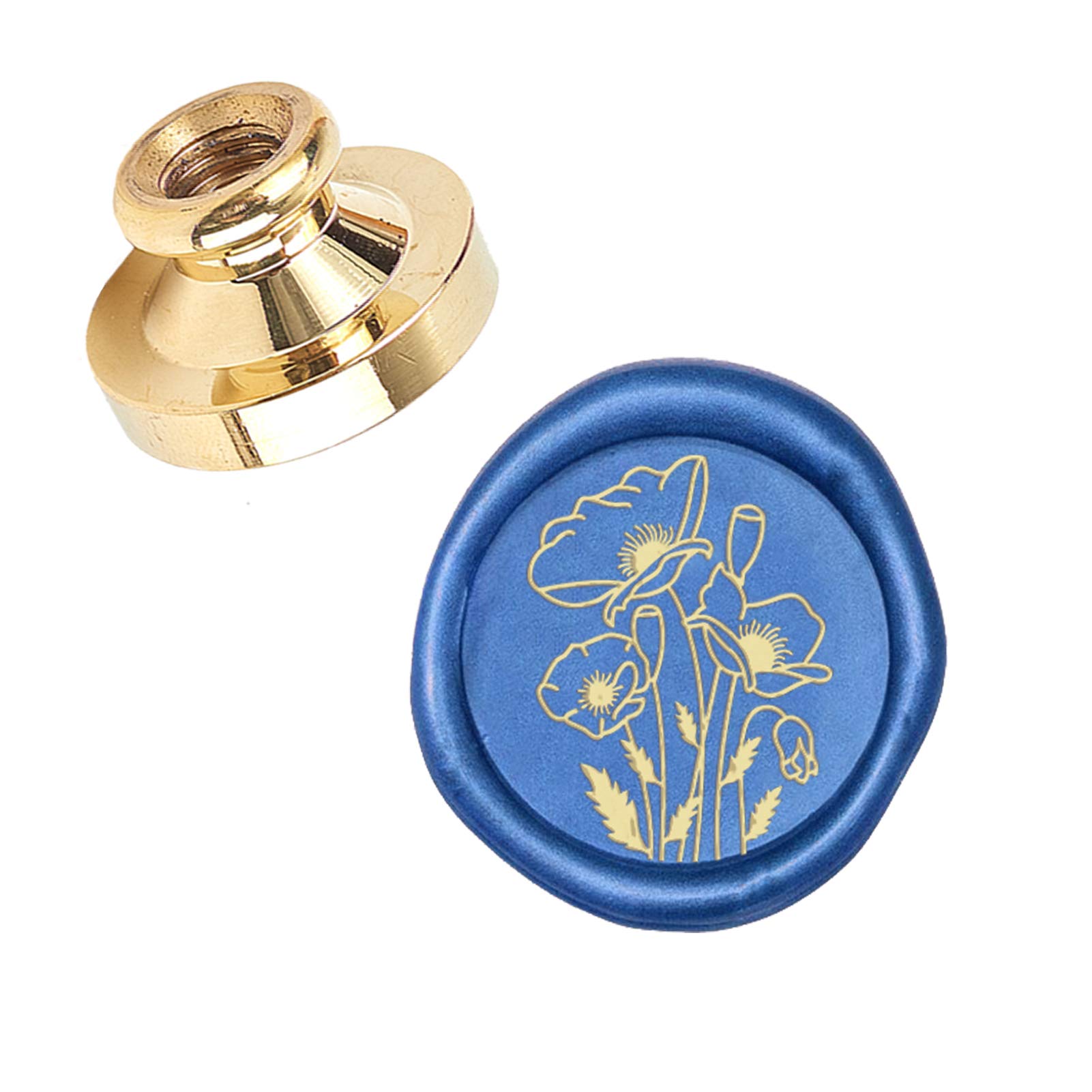 CRASPIRE Wax Seal Stamp Head Poppies Removable Sealing Brass Stamp Head for Creative Gift Envelopes Invitations Cards Decoration