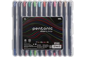 Pentonic Gel Pens In Pen Organizer Case, 12 Count, Assorted Colored Ink, 0.6 mm, 0.7 mm, 1.0 mm, Smooth Writing (PEN12185)