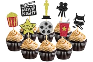 BCHOCKS Theater Cupcake Toppers Cake Decoration for Birthday Movie Night Party Supplies Food Pick - Set of 24