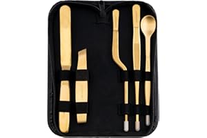 CREATIVECHEF 5 PCS Plating Tools Culinary Set Contains kitchen tweezers spatula Sauce plating spoon（Golden）
