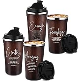Meanplan 4 Pcs Inspirational Christian Valentine Gifts 17oz Bible Verse Tumblers Bulk Religious Coffee Mugs Cups for Men Women Holy Week Easter Pastor Church Teacher Religious Gift (Brown)