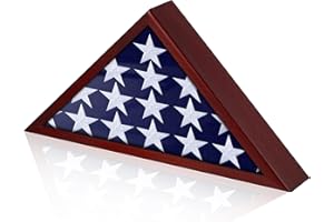 Gyaozii Flag Display Case for Burial Flag Real Glass Front, Solid Wood Flag Holder for 5'x9.5' Flag with Wall Mount, Mahogany Military Shadow Box Frame for Veterans