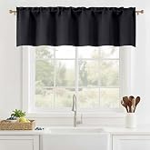 OVZME Black Valance for Windows - Solid Small Blackout Curtain Valance for Kitchen, Farmhouse Dual Rod Pocket Short Curtain Basement Window Curtains, 1 Piece, 60Wx14L