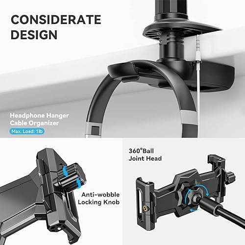 KDD Gooseneck Tablet Stand for Bed, 360 Adjustable Phone iPad