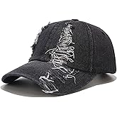 Vintage Distressed Ripped Denim Baseball Cap Low Profile Unstructured Cotton Dad Hat Adjustable for Women Men