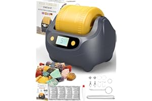 ZCVTBYE Rock Tumbling Kit, Durable Leak-Proof Rock Polisher, Double-Sided Roller Design, 9-Day Timer, Complete Rock Polisher with Rough Gemstones, Polishing Grits, Jewelry Set, Gift for Adults Kids (Grey)