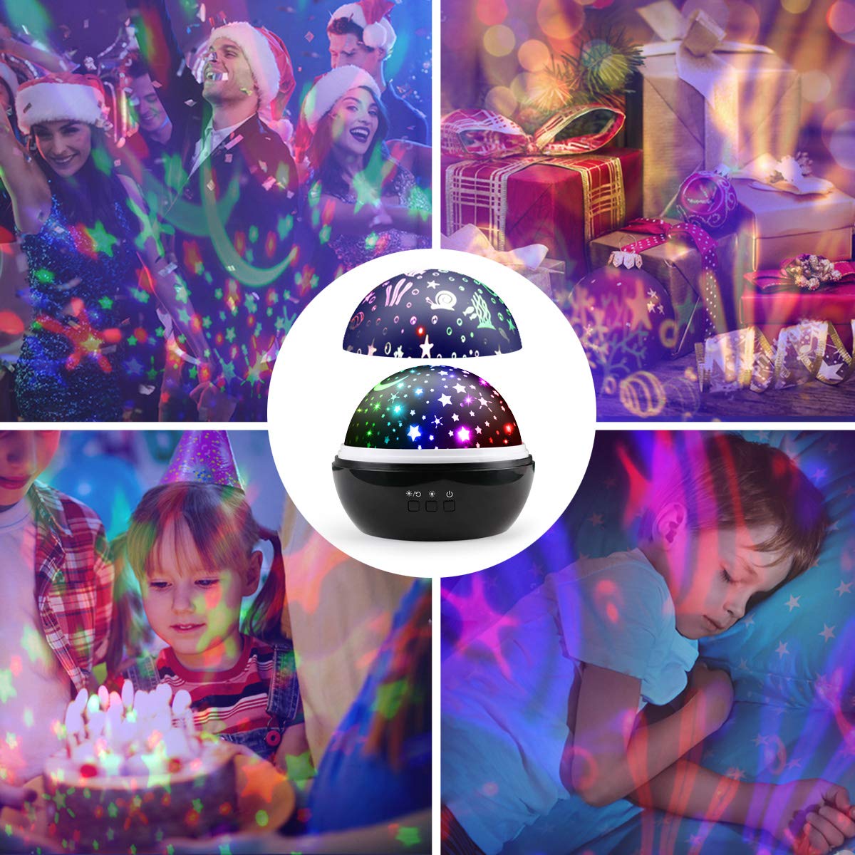 Sternenhimmel Projektor Lampe, Ifecco LED Nachtlicht Lampe 360° Rotierend Beleuchtung mit 8 Romantische Licht, Perfektes Geschenk für Babys, Kinder, Geburtstag, Weihnachten, Halloween (Schwarz)