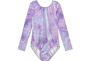 EQSJIU Gymnastics Leotards for Girls Kids Sparkly Patterned Rainbow Galaxy Aurora Colorful Butterfly Flower Dancewear