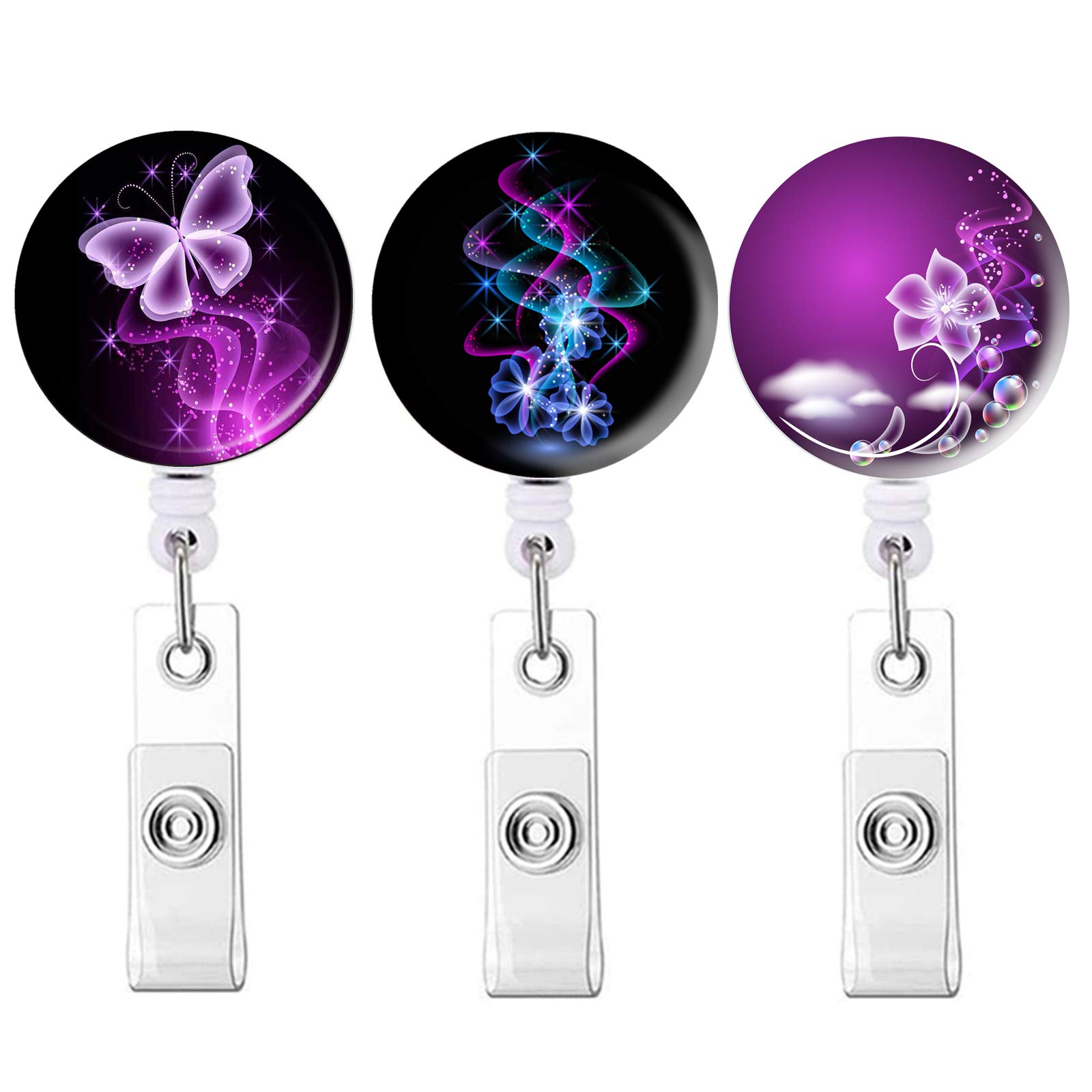 Retractable Badge Holder with Alligator Clip ID Card Holders Nurse Badge Reel Extension 24inch for Workers,Teacher, Student, Volunteer (3Pack Purple A)