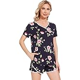NACHILA Pajamas for Women-Viscose Made from Bamboo, Pjs Short Sleeve Sleepwear V Neck Loungewear Soft Pajama Sets