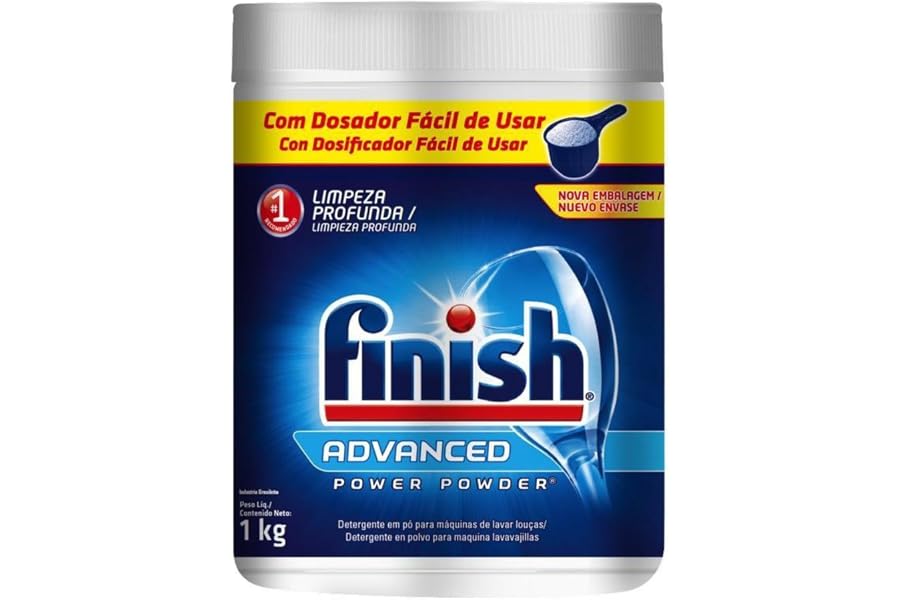 Finish Advanced Detergente para Lava Louças em Pó, Sabão Limpeza Profunda, 1kg