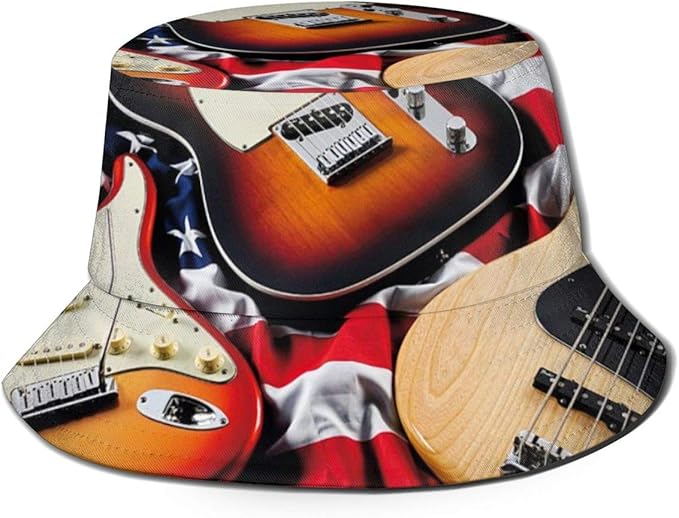 Bucket Hats American Black Us Bass Guitar Rock Music Flag Unisex Bucket