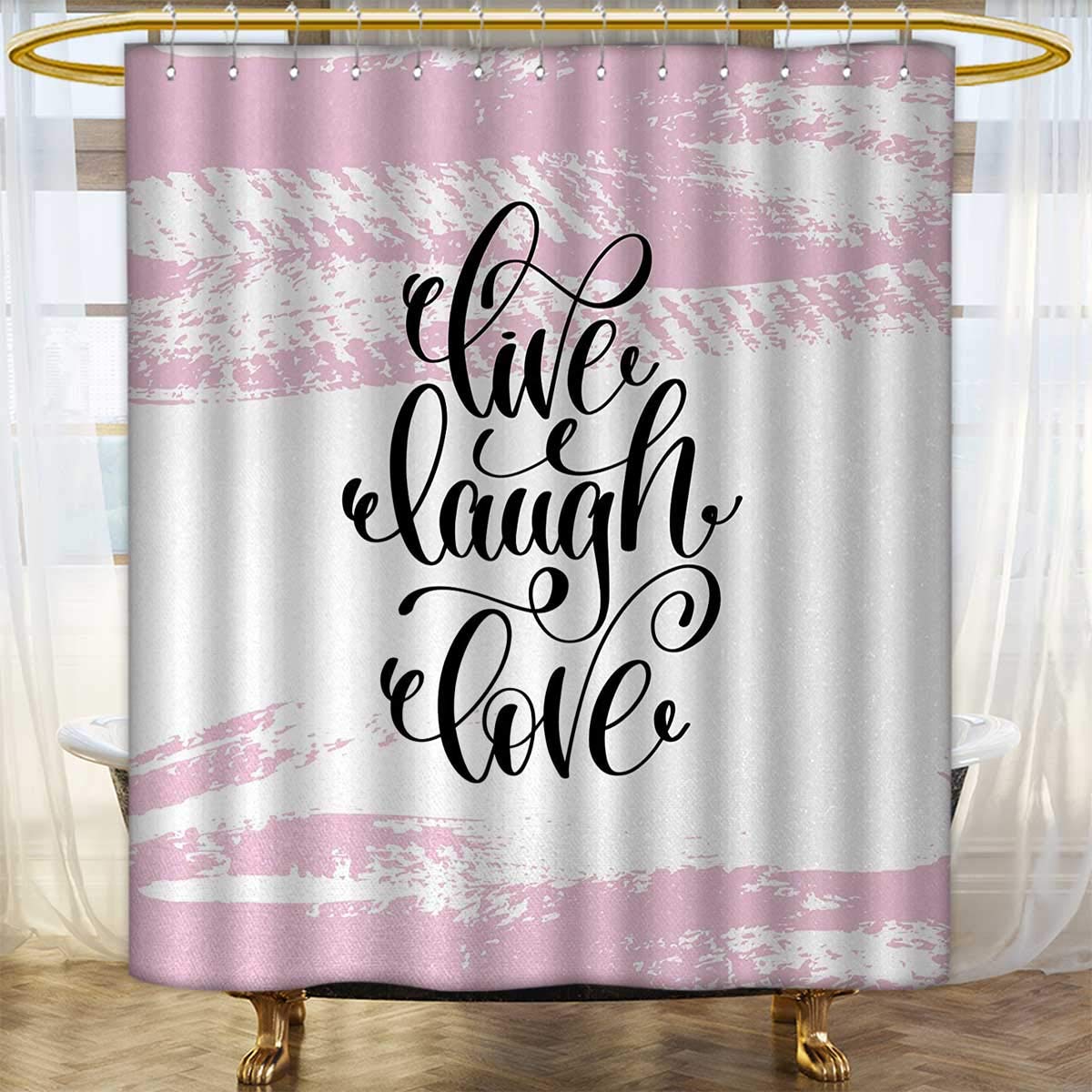Anhounine Live Laugh Love Shower Curtains Fabric Abstract Pink