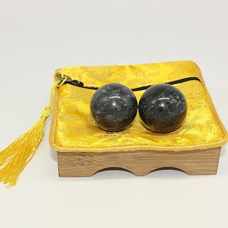 Natur-Jade-Handkugeln, Dunkelgrau, Chinesische Gesundheits-Übung, Baoding-Kugeln, Stressabbau, 3,6 cm, BS004
