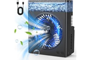 Drchop 9-Inch Misting Fan Portable, 600ml Water Tank Air Conditioners Cooling Fan, Usb Desk Fan with 5ft Cable, Personal Table Fan, Quiet Small Fan for Bedroom, Office, Summer Essentials (No Battery)
