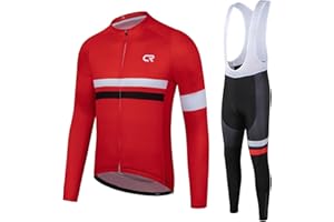 COCONUT ROPAMO CR Winter Men's Cycling Jersey Long Sleeves Thermal Fleece Bike Jersey + Bib Pants, Winter Cycling Kit Clothing Set for Men