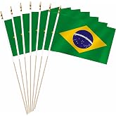 LUSEOAN Brazil Mini Flag 5x8 Inch 20 Pack Wood Stick Handheld | Small Brazil flag set: iconic green, yellow and blue design with globe emblem. Lightweight polyester for parades, parties