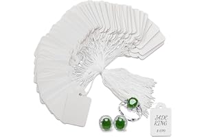 Labelchoice Jewelry Price Tags with String Attached 500 Pcs 0.89"x1.38", Writable White Tags with Hanging String Marking Strung Tags, Price Labels Tags for Gift Clothing Yard Sale Garage Supplies