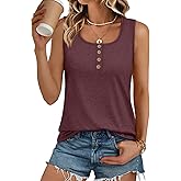 AUTOMET Womens Tank Tops 2026 Button Spring Summer Sleeveless Tee Henley Shirt Square Neck Basic Outfits Clothes