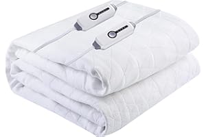 YAKEE Electric Mattress Pad Queen Size 60"x80", Dual Control Whit 4 Heating Levels, 10-Hour Auto Shut Off, Fast Heating, Deep Pocket Bed Topper Fit Up to 21", Machine Washable, White