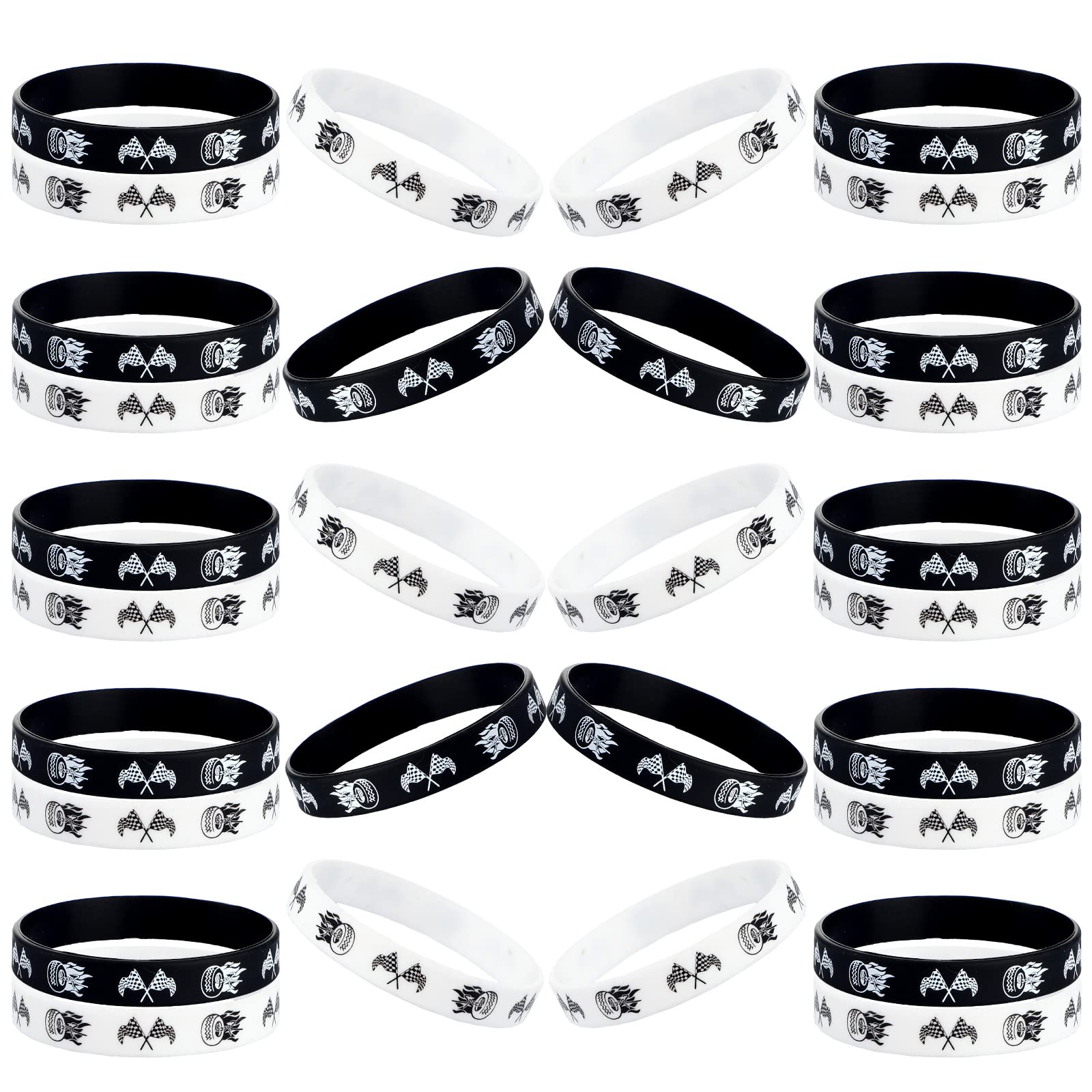 36 Pieces Racing and Speed Theme Silicone Wristbands, 0.8 x 0.4 Inches Racing Checkered Flag Black and White Plaid Pattern Bracelets for Car Party Sports Events Birthday Party Supplies