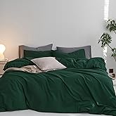 MooMee Queen Duvet Cover Set, 100% Washed Cotton Linen Like Twill Thick Sturdy Material Super Soft Breathable Durable Bedding for All Season, 3 Pieces (Forest Green, Queen 90"x90")