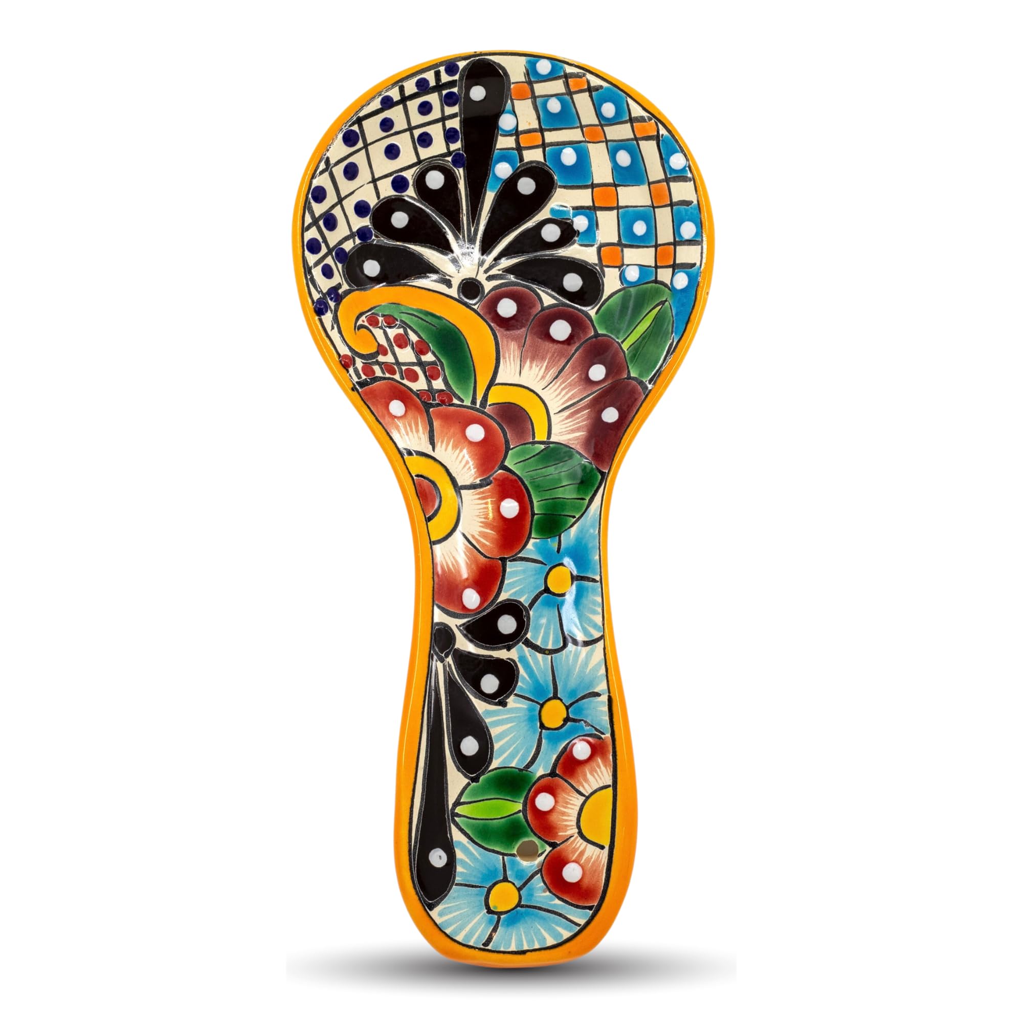 Colorful Kitchen Ceramic Spoon Rest - Hand Painted - Mexican Style Cuchara (Multicolor)
