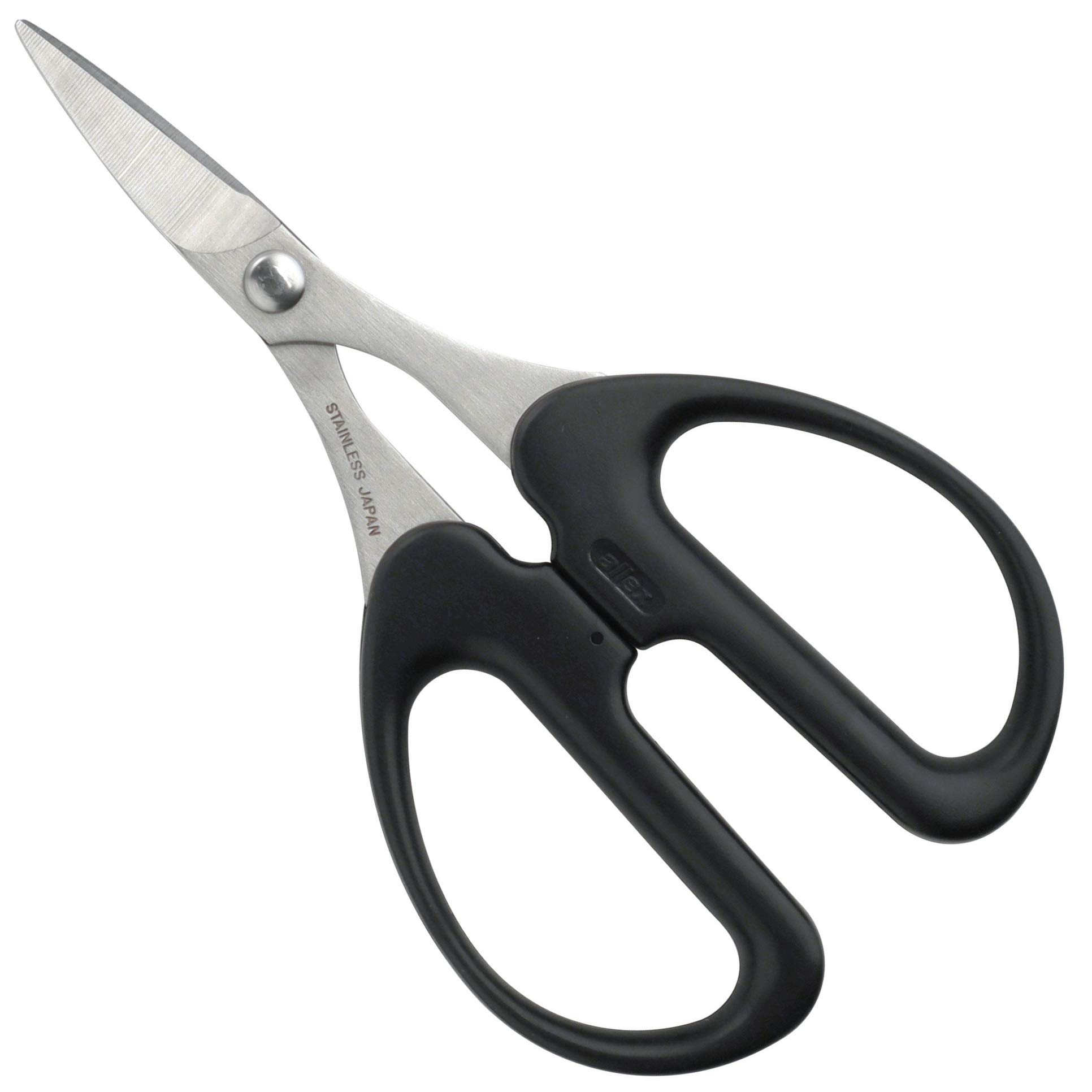 ALLEX Heavy Duty Sharp Japanese Stainless Steel 1" Scissors - Small Rubber Cutting Scissors for Sheet, Stamp, Craft, Curved Blade Tips, Made in Japan, Black