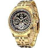 Gute Mens Watches, Mechanical Automatic Stainless Steel Waterproof Watch for Men, Luxury Big Face Multi Functional Tourbillon Calendar Wristwatch