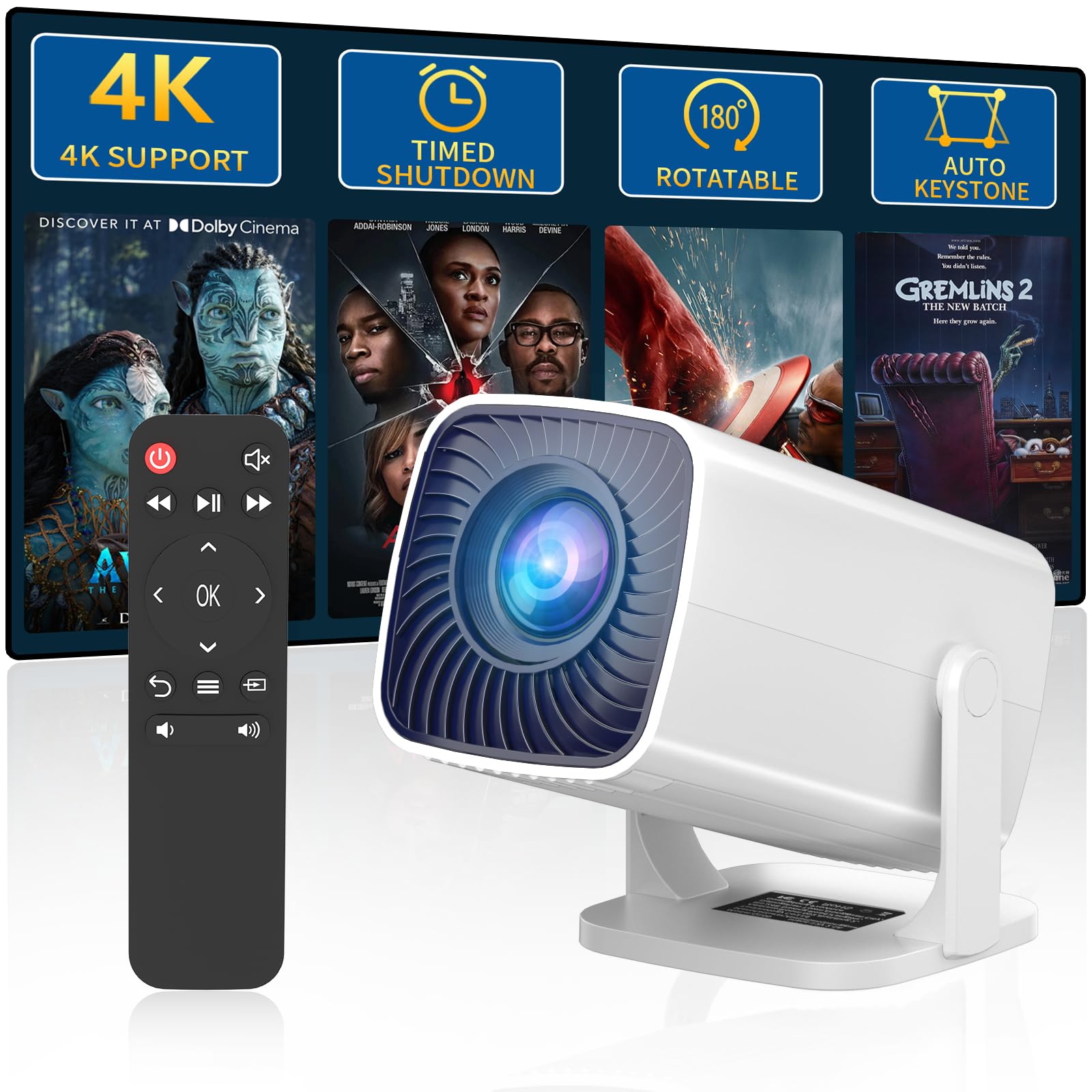 Mini Projector, Portable Outdoor Projector 4K