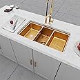 Zeesink Gold Undermount Kitchen Sink 30 X 18 inch,Single Bowl Workstation Sinks,Stainless Steel Undermount Gold Sink With Accessories