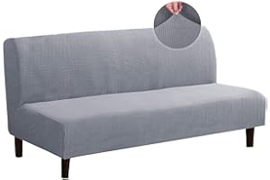 JIVINER Stretch Futon Cover Universal Armless Sofa Slipcover Non Slip Spandex Sofa Bed Without Armrest Cover Soft Spandex Futon Slipcover with Elastic Bands (Futon, Light Gray)