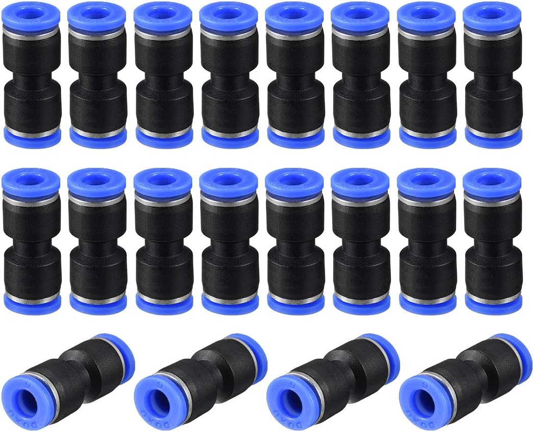 sourcing map Plastic Straight Union Push to Connect Tube Fitting 6mm OD Push Fit Lock Blue 20pcs, Black, 6mm 20pcs