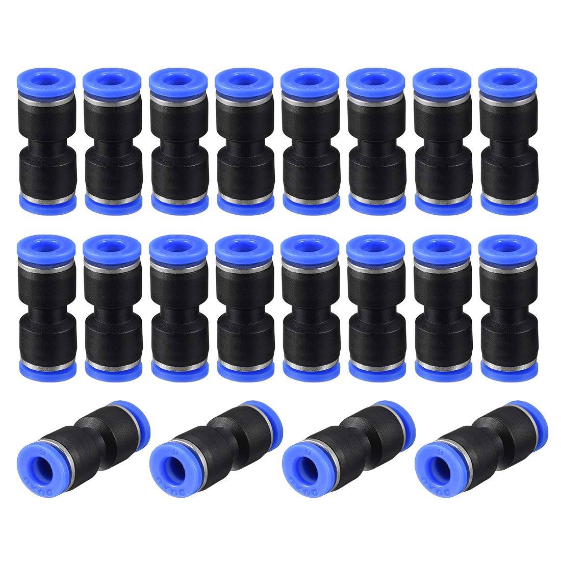 sourcing map Plastic Straight Union Push to Connect Tube Fitting 6mm OD Push Fit Lock Blue 20pcs