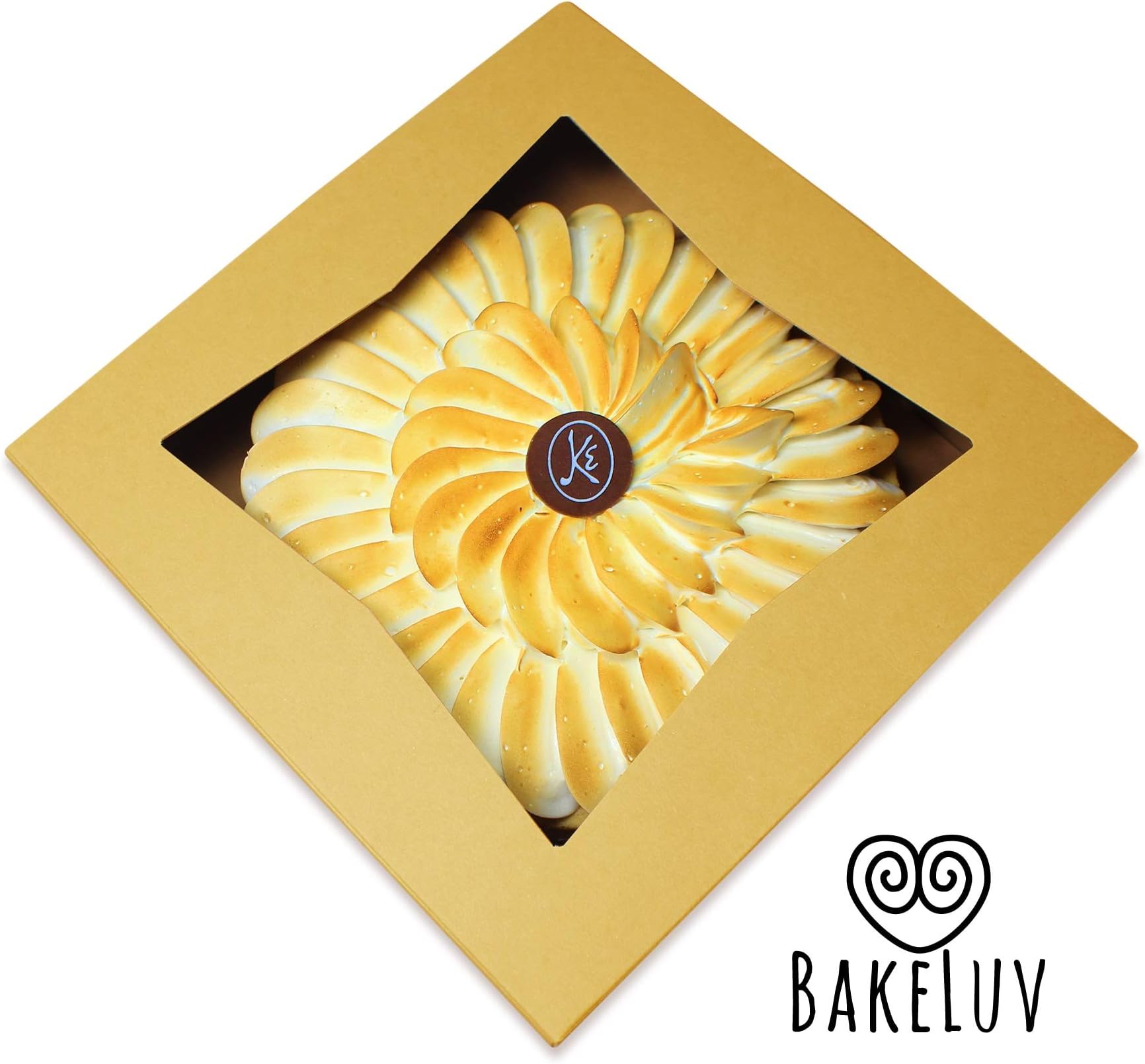 BAKELUV Pie Boxes for 9 Inch Pie | Brown, 50 Pack | 9x9x2.5 Bakery Box with Window, 9x9 Cookie Box, 9 Inch Pastry Boxes with Window Bulk, Cake Boxes, Auto Pop Up