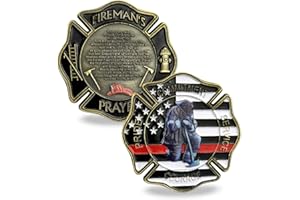 Joygulls U.S. Firefighter Military Challenge Coin Thin Red Line US Flag Prayer Coin