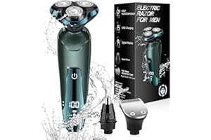 VIATIA Electric Razor for Men, Electric Shavers for Men Face, Rechargeable 3D Rotary for Shaving with Nose Trimmer Face Cleaning Brush Head Shavers, Wet/Dry/Waterproof Mens Razor Gifts for Men Green