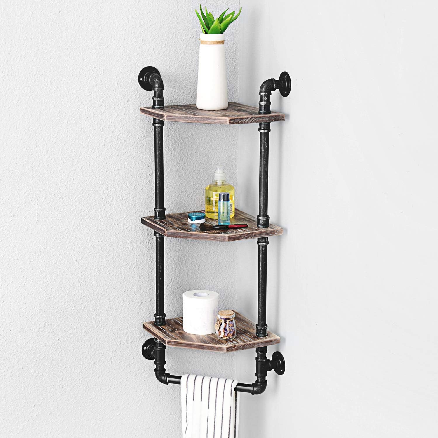 Womio Industrial Pipe Shelf,Rustic Corner Shelves with