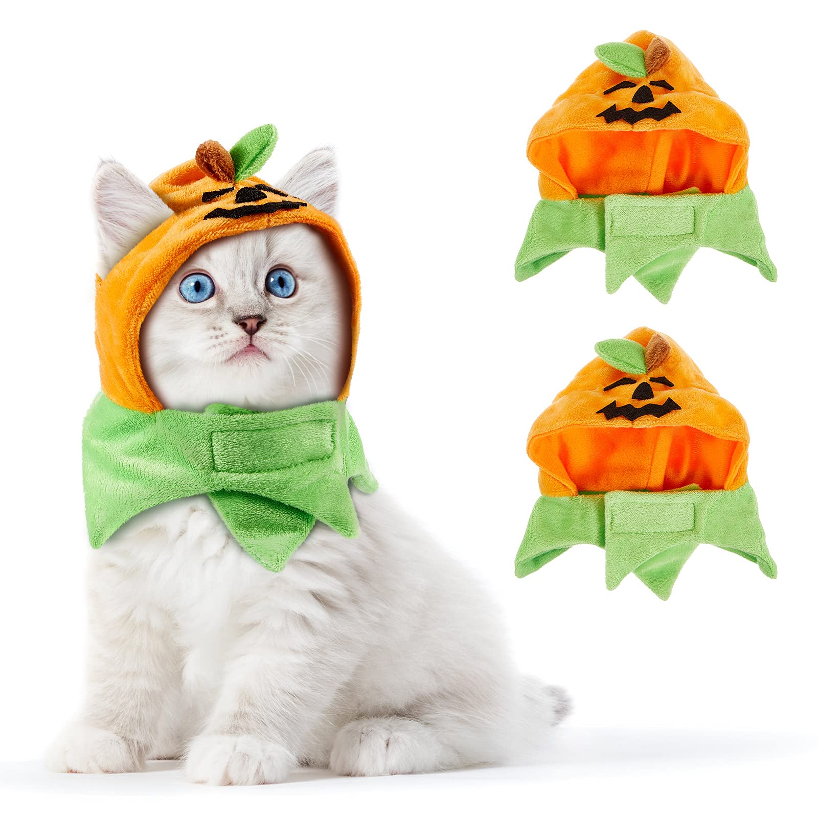 Xuniea 2 Pieces Halloween Pumpkin Cat Hat Adjustable Pumpkin Cat Costumes Cute Pumpkin Cat Party Hat Cat Cosplay Costume Cap for Pet Cats Kitty Kitten Festival Costumes