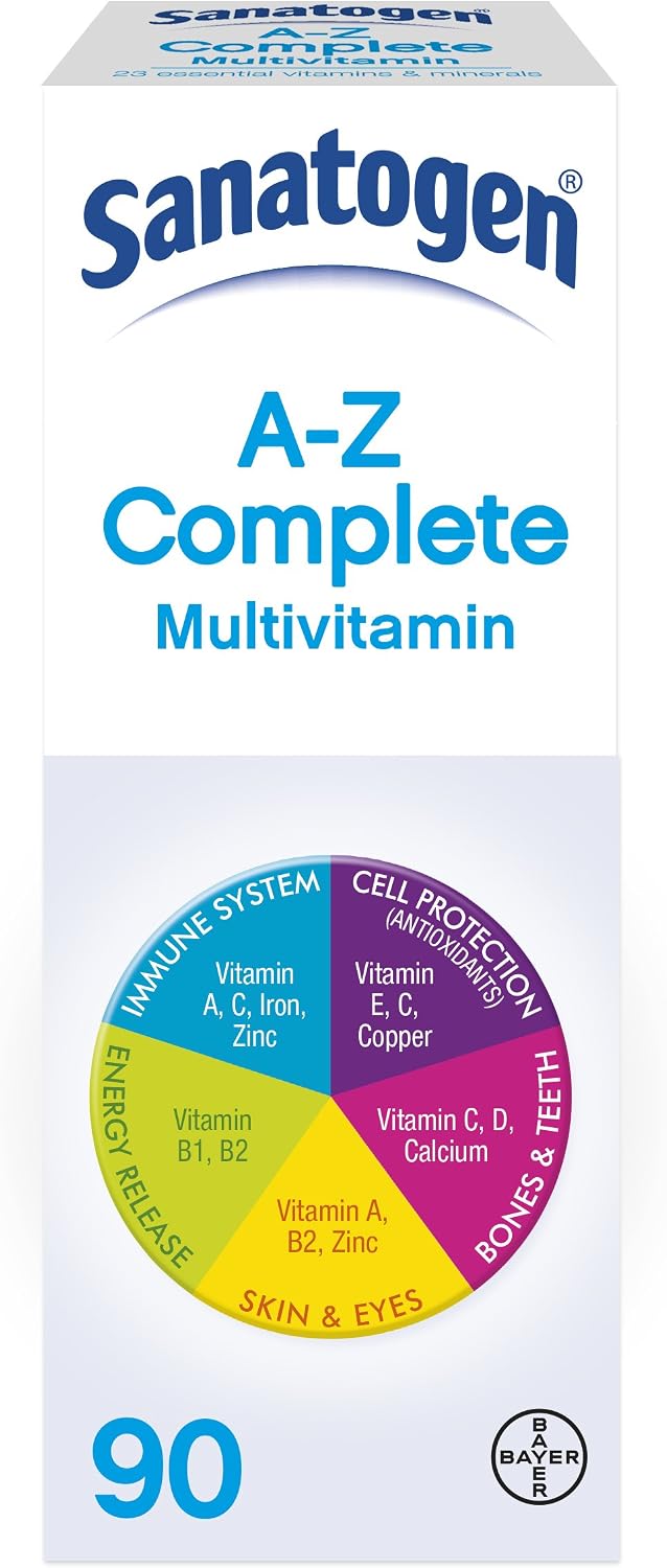 Sanatogen A-Z Complete Multivitamin Tablets for Men and for Women, Contains Vitamin D, Vitamin C, Iron, Calcium Supplement, 1 Pack of 90 Tablets - 3 Months Supply
