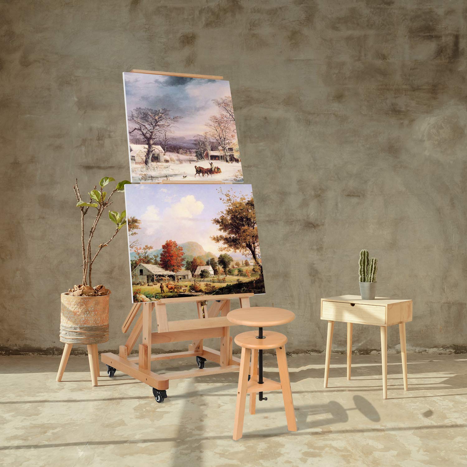 MEEDEN Deluxe Movable H-Frame Studio Easel,Muti-Function Artist Easel, Heavy Duty Art Easel,Display Easel,Extra Large and Thicken Solid Beech Wood Easel, Holds Canvas Art Up to 78.7" High