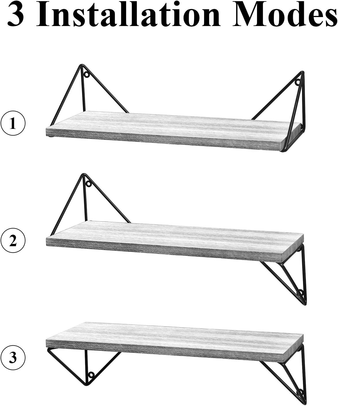 BAYKA Floating Shelves Wall Mounted Set of 3, Rustic Wood Wall Shelves for Living Room, Bedroom, Bathroom Gray: Home & Kitchen