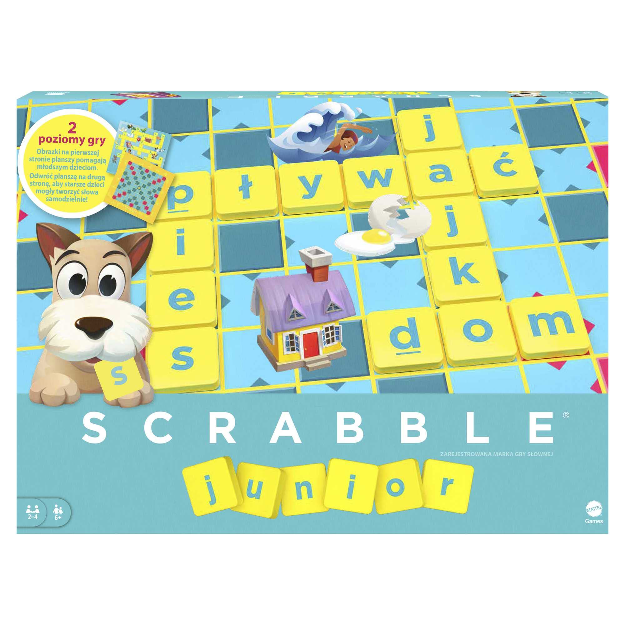 Mattel Scrabble Junior, jeu de société et de lettres pour enfants dès 6 ans, version polonaise, Y9735